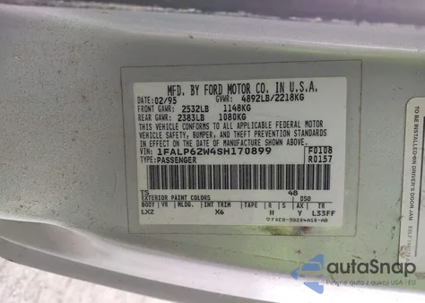 1995 Ford Thunderbird Lx from USA, damaged, VIN 1FALP62W4SH170899